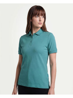 RAREISM - Green Cotton Blend Half Sleeves Solid/Plain Polo T-Shirt