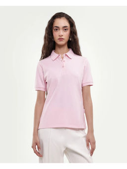 RAREISM - Pink Cotton Blend Half Sleeves Solid/Plain Polo T-Shirt