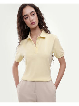 RAREISM - Yellow Cotton Blend Half Sleeves Solid/Plain Polo T-Shirt