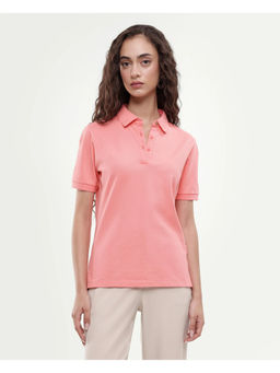RAREISM - Peach Cotton Blend Half Sleeves Solid/Plain Polo T-Shirt