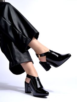 Shoetopia - Stylish Solid Black Block Mules Heels for Women
