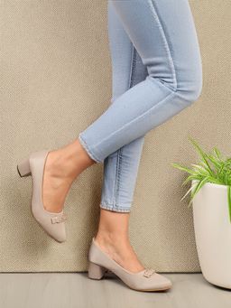 Iconics - Women Grey Pointed Toe Jweled Accent Pump Heels