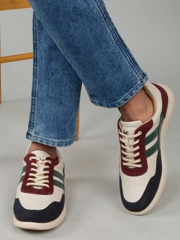 Cantabil - Men Color Block Beige Comfortable Casual Sneakers