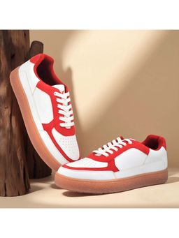 Cantabil - Men White & Red Colorblock Lace-Up Casual Sneakers