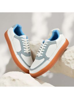 Cantabil - Men White & Blue Colorblock Lace-Up Casual Sneakers