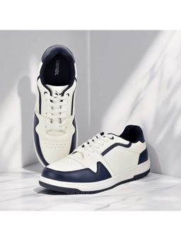Cantabil - Men White & Navy Blue Colorblock Lace-Up Casual Sneakers