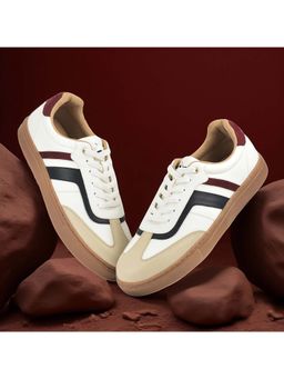 Cantabil - Men White & Beige Colorblock Lace-Up Casual Sneakers