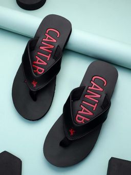 Cantabil - Men Black Regular Comfortable Typography Flipflops