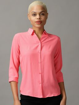 SHOWOFF - Womens Spread Collar Solid Pink Shirt