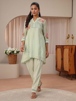 Libas - Green Floral Patchwork Schiffli A-line Co-Ord Set