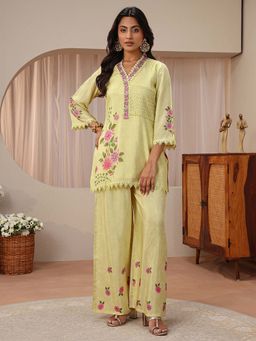 Libas - Lime Green Floral Embroidered Embellished Co-Ord Set