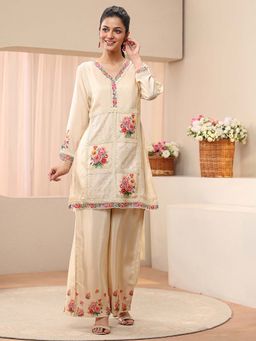 Libas - Beige Floral Embroidered Schiffli Co-Ord Set