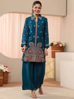 Libas Art - Teal Ethnic Motif Embroidered Co-Ord Set
