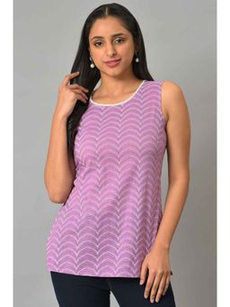 Aurelia - Purple Geometric Printed Sleeveless Kurti