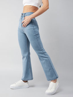 DOLCE CRUDO - Women's Light Blue Bootcut High Rise Regular Stretchable Denim Jeans