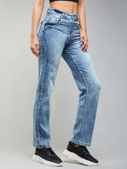 DOLCE CRUDO - Womens Light Blue Wide-Leg Fit Mid Rise Regular Stretchable Denim Jeans