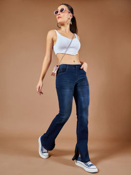 DOLCE CRUDO - Womens Blue Bootcut Mid Rise Denim Stretchable Jeans