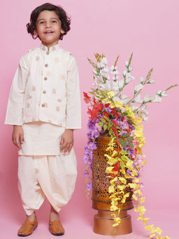 Little Bansi - Boys Ambi Embroidery Nehru Jacket with Kurta & Dhoti - Ivory (Set of 3)