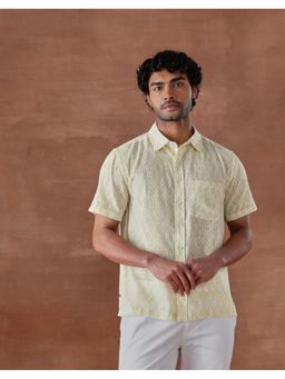 Fabindia - Yellow Cotton Hand Block Printed Bush Shirt