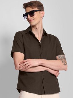 Bene Kleed - Half Sleeve Cotton Linen Casual Brown Shirt