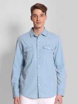 Bene Kleed - Blue Regular Fit Double Pocket Yoke Denim Shirt