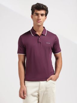 Calvin Klein - Purple Solid Regular Fit Cotton Polo T-Shirt