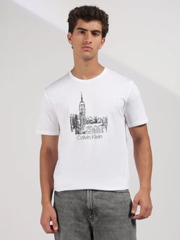 Calvin Klein - White Chest Graphic Regular Fit Cotton T-Shirt