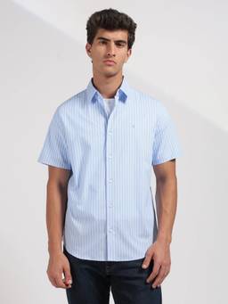Calvin Klein - Striped Regular Fit Cotton Blue Shirt
