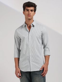 Calvin Klein - Striped Slim Fit Cotton Grey Shirt
