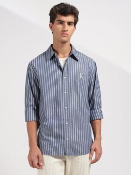 Calvin Klein - Striped Relaxed Fit Cotton Navy Blue Shirt
