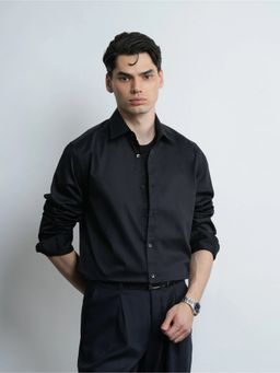 Cove and Lane - Black Satin Regular Fit Cotton Shirt