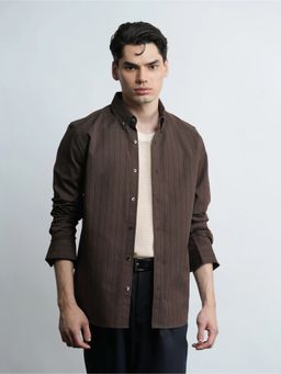 Cove and Lane - Cotton Oxford Brown Mocha Cotton Slim Fit Shirt