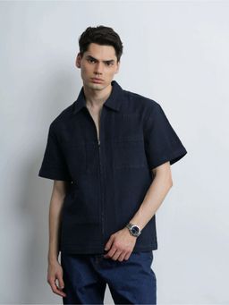 Cove and Lane - Weekender Cotton Zip Shirt Relaxed Fit Navy Blue Shirt