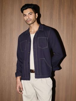 Cove and Lane - Blue Linen Contrast Stitch Shacket
