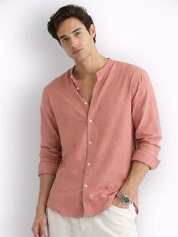 Cove and Lane - Mandarin Air Linen Coral Pink Regular Fit Shirt