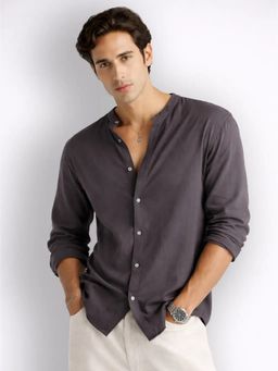 Cove and Lane - Mandarin Air Linen Stone Grey Regular Fit Shirt