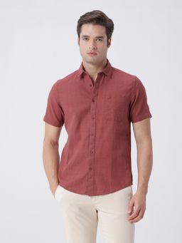 Crocodile - Pure Cotton Textured Shirt In Brick Red