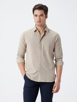 Crocodile - Self Stripe Textured Light Weight Shirt Light Beige