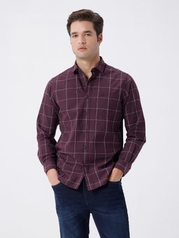 Crocodile - Textured Winddown Pane Checks Shirt In Wine