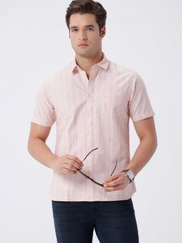 Crocodile - Melange Herringbone Stripe Shirt In Light Pink