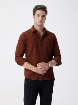 Crocodile - 3D Textured Pure Cotton Shirt In Brown