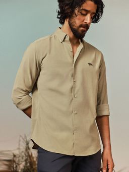 Andamen - Cotton Tencel Corduroy Regular Fit Khaki Shirt