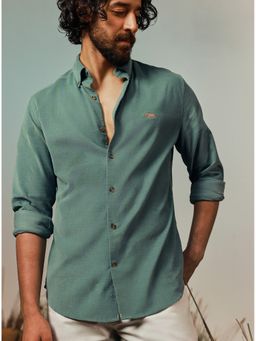 Andamen - Cotton Tencel Corduroy Green Slim Fit Shirt