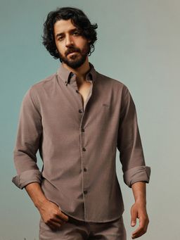 Andamen - Cotton Tencel Corduroy Regular Fit Brown Shirt
