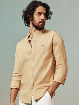 Andamen - Pure Cotton Balsa Twill Regular Fit Beige Shirt