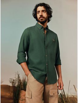 Andamen - Pure Cotton Balsa Twill Regular Fit Olive Shirt
