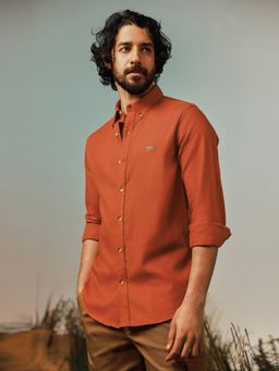 Andamen - Pure Cotton Rust Balsa Twill Slim Fit Shirt
