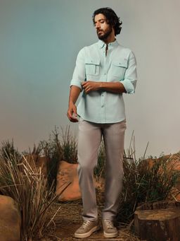 Andamen - Pure Cotton Balsa Twill Slim Fit Green Shirt