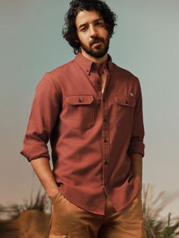 Andamen - Pure Cotton Textured Regular Fit Rust Shirt