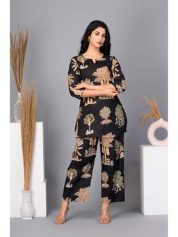 KAFTANIZE - Black Printed Cotton Kurti with Pant (Set of 2)